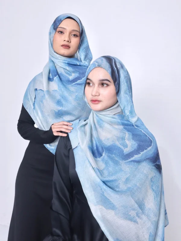 Wnd Shawl - Printed Cotton Pashmina in AQUARE (Hijab Motif Pashmina)