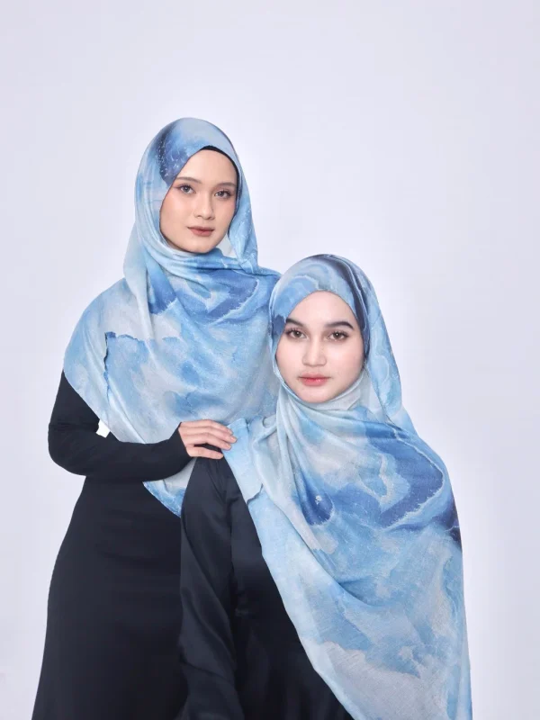 Wnd Shawl - Printed Cotton Pashmina in AQUARE (Hijab Motif Pashmina) - Image 8