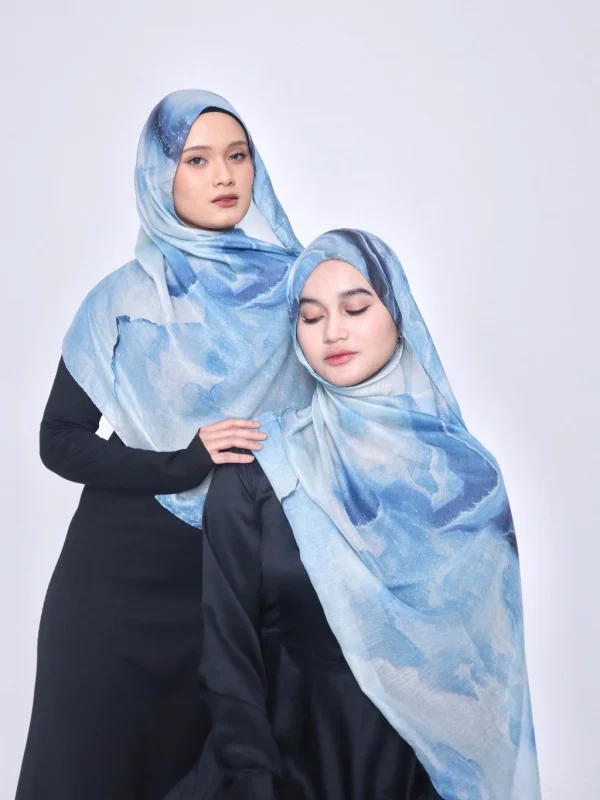 Wnd Shawl - Printed Cotton Pashmina in AQUARE (Hijab Motif Pashmina) - Image 4