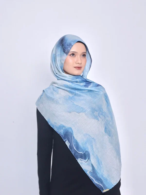 Wnd Shawl - Printed Cotton Pashmina in AQUARE (Hijab Motif Pashmina) - Image 2