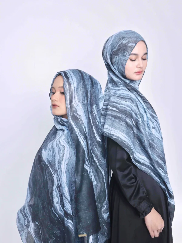 Wnd Shawl - Printed Cotton Pashmina in MIDNIGHT (Hijab Motif Pashmina) - Image 4